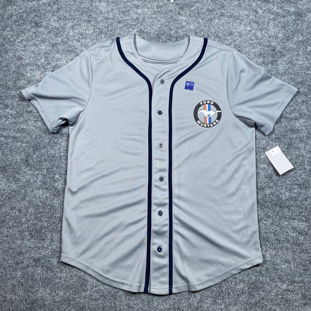 Ford Mustang‎ Baseball Jersey Mens Medium Koala Grey 1967 Graphic Hybrid Apparel